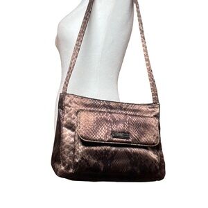 Vintage Y2K Jones New York Snake Python Double Strap Shoulder Bag Brown Purse